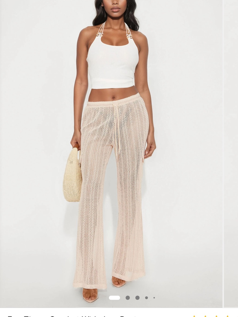 Fashion Nova Fun Times Crochet Wide Leg Cargo Coverup Pant - Cream Xs NEW